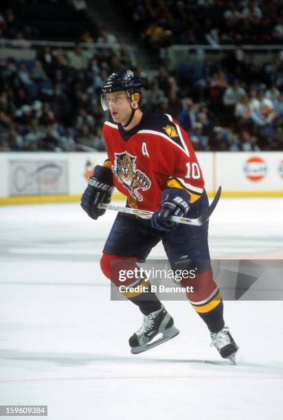Pavel Bure of the Florida Panthers skates on the ice during an NHL game against the New York Islanders circa 2001 at the Nassau Coliseum in...