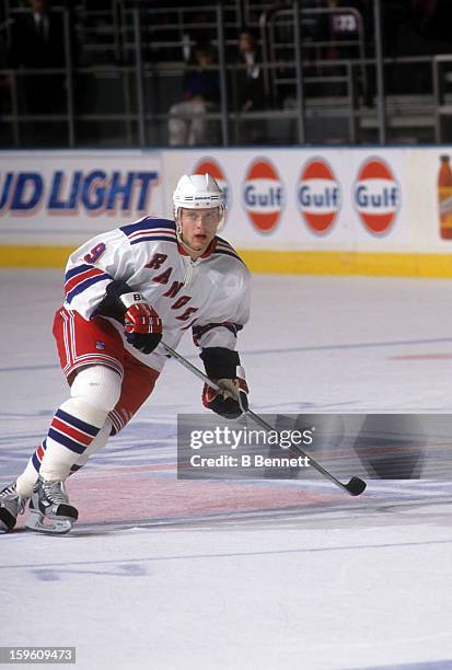 Pavel Bure of the New York Rangers skates on the ice during an NHL game in April, 2002 at the Madison Square Garden in New York, New York.