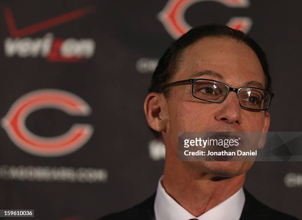 Marc Trestman is introducted as the new head coach of the Chicago Bears at Halas Hall on January 17, 2013 in Lake Forest, Illinois.