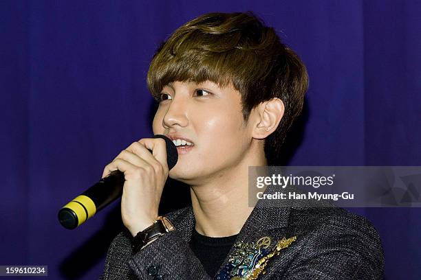 Max of South Korean boy band TVXQ attends the KBS2 Talk Show 'Moonlight Prince' Press Conference at KBS on January 16, 2013 in Seoul, South Korea....