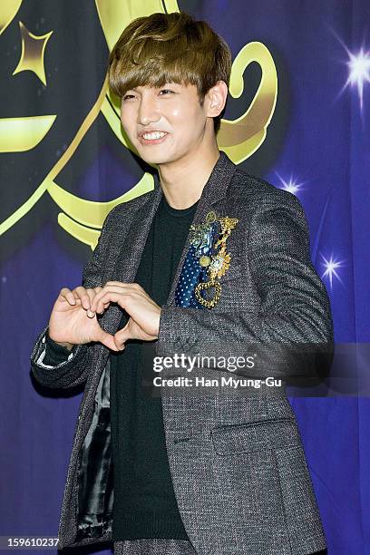 Max of South Korean boy band TVXQ attends the KBS2 Talk Show 'Moonlight Prince' Press Conference at KBS on January 16, 2013 in Seoul, South Korea....