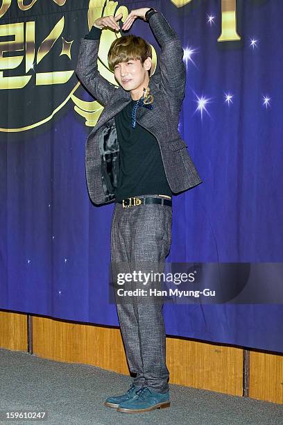 Max of South Korean boy band TVXQ attends the KBS2 Talk Show 'Moonlight Prince' Press Conference at KBS on January 16, 2013 in Seoul, South Korea....