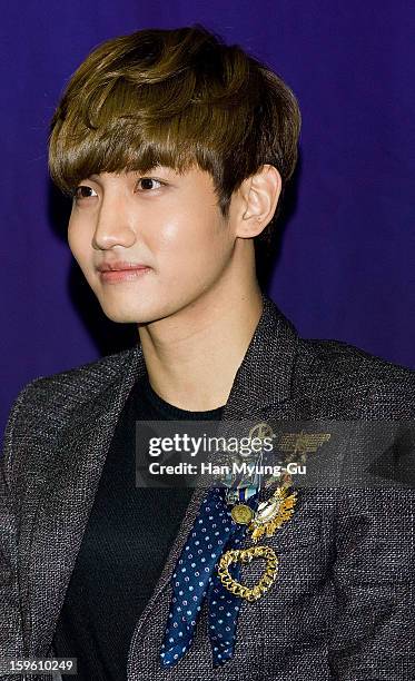 Max of South Korean boy band TVXQ attends the KBS2 Talk Show 'Moonlight Prince' Press Conference at KBS on January 16, 2013 in Seoul, South Korea....