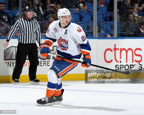 Nino Niederreiter of Team White skates during a scrimmage match between players of the New York Islanders and Bridgeport Sound Tigers on January 16,...