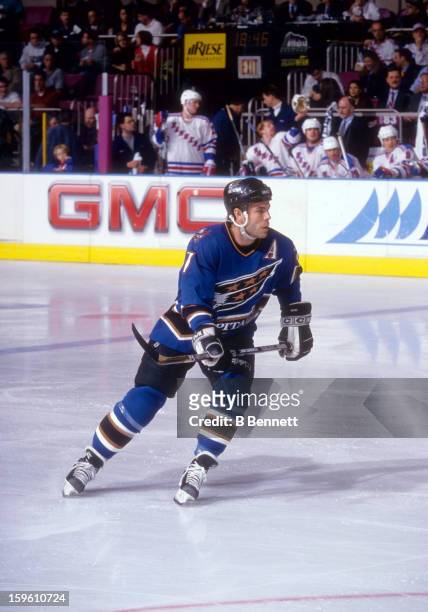 Adam Oates of the Washington Capitals skates on the ice during an NHL game against the New York Rangers on January 8, 1998 at the Madison Square...