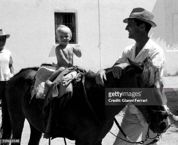 The Spanish bullfighter Luis Miguel Dominguin at his home in Villa Paz with his son Miguel Cuenca, Castilla La Mancha, Spain