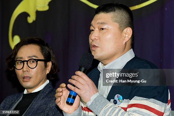 South Korean MC Kang Ho-Dong attends the KBS2 Talk Show 'Moonlight Prince' Press Conference at KBS on January 16, 2013 in Seoul, South Korea. Talk...