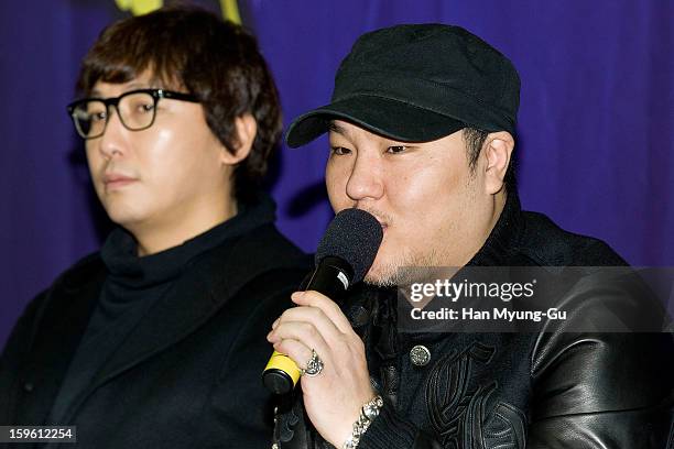 South Korean Music producer, Brave Brothers attends the KBS2 Talk Show 'Moonlight Prince' Press Conference at KBS on January 16, 2013 in Seoul, South...