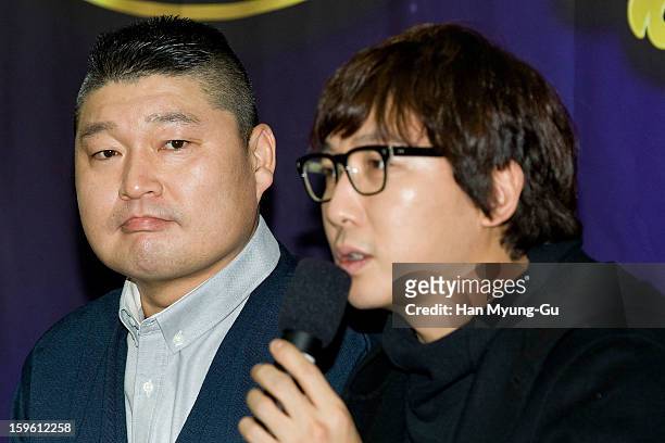 South Korean MC Kang Ho-Dong attends the KBS2 Talk Show 'Moonlight Prince' Press Conference at KBS on January 16, 2013 in Seoul, South Korea. Talk...
