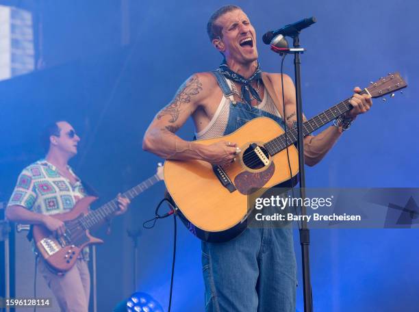 George Gekas and David Shaw of The Revivalists perform during Lollapalooza at Grant Park on August 05, 2023 in Chicago, Illinois.