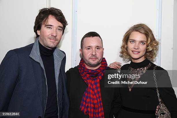 Antoine Arnault, designer Kim Jones and Natalia Vodianova attend the Louis Vuitton Men Autumn / Winter 2013 show as part of Paris Fashion Week on...