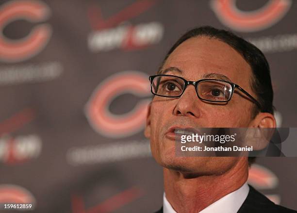 Marc Trestman is introducted as the new head coach of the Chicago Bears at Halas Hall on January 17, 2013 in Lake Forest, Illinois.