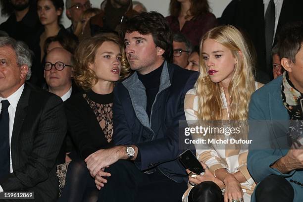 Natalia Vodianova, Antoine Arnault and Mary Charteris attend the Louis Vuitton Men Autumn / Winter 2013 show as part of Paris Fashion Week on January...