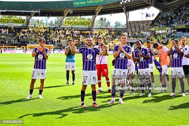 Gabriel SUAZO of Toulouse celebrate with the fans after the French Ligue 1 Uber Eats soccer match between Nantes and Toulouse at Stade de la...