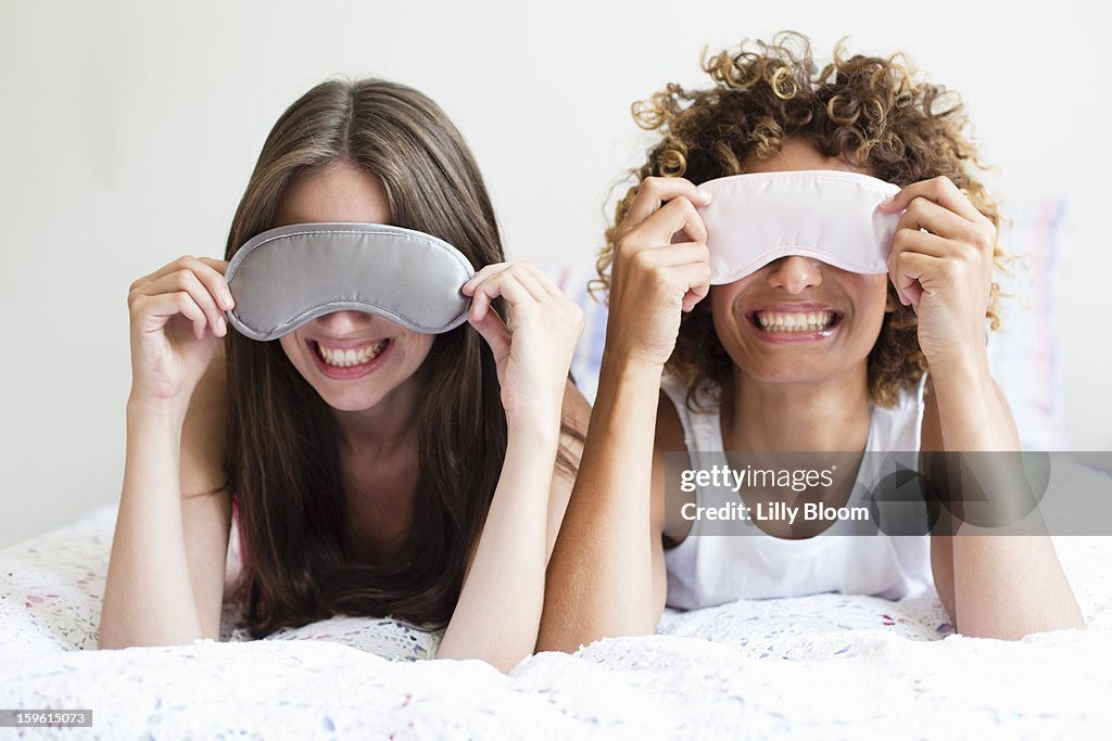 Smiling woman wearing face masks