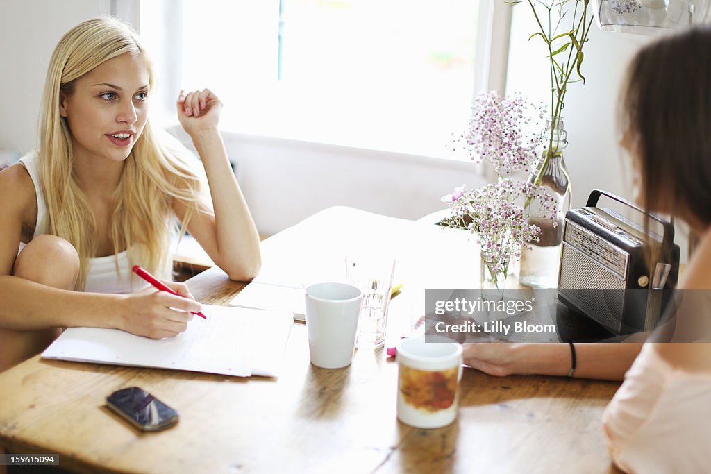 Smiling women having cup of coffee