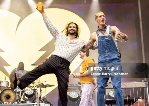 Zack Feinberg and David Shaw of The Revivalists perform during Lollapalooza at Grant Park on August 05, 2023 in Chicago, Illinois.