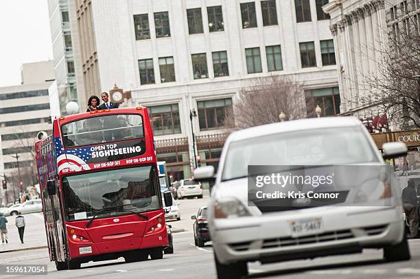 Wax figures of President Barack Obama and first lady Michelle Obama arrive at Madame Tussauds during Madame Tussauds DC Presidential Wax Figures Bus...