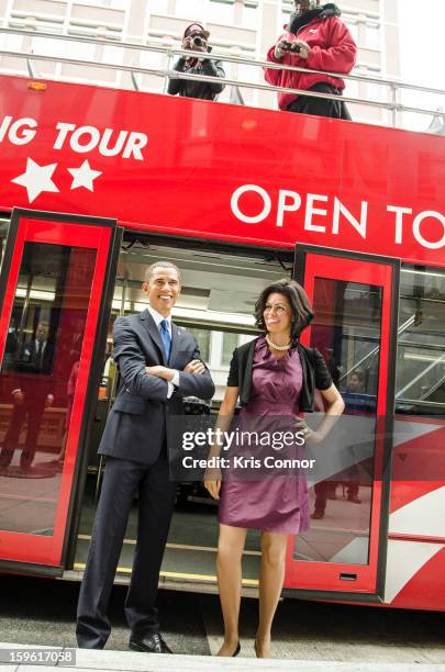 Wax figures of President Barack Obama and first lady Michelle Obama arrive at Madame Tussauds during Madame Tussauds DC Presidential Wax Figures Bus...