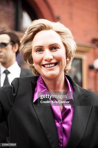 Wax figure of former first lady Hillary Clinton during the Madame Tussauds DC Presidential Wax Figures Bus Tour on January 17, 2013 in Washington,...