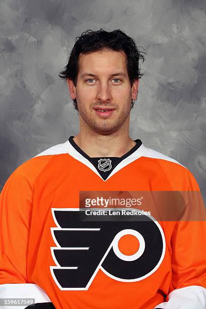 Michael Leighton of the Philadelphia Flyers poses for his official headshot for the 2012-2013 season on January 14, 2013 at the Virtua Flyers Skate...
