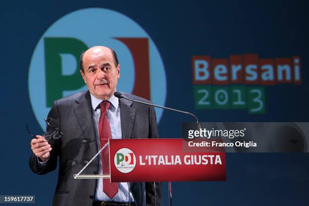 Democratic Party secretary and centre-left candidate for preime minister Pier Luigi Bersani speaks during the opening of the PD Election Campaign at...