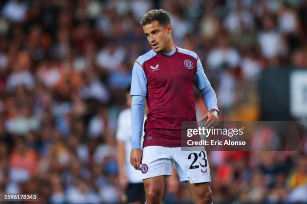 Philippe Coutinho of Aston Villa looks on during the Trofeu Taronja match between Valencia CF and Aston Villa at Estadio Mestalla on August 05, 2023...