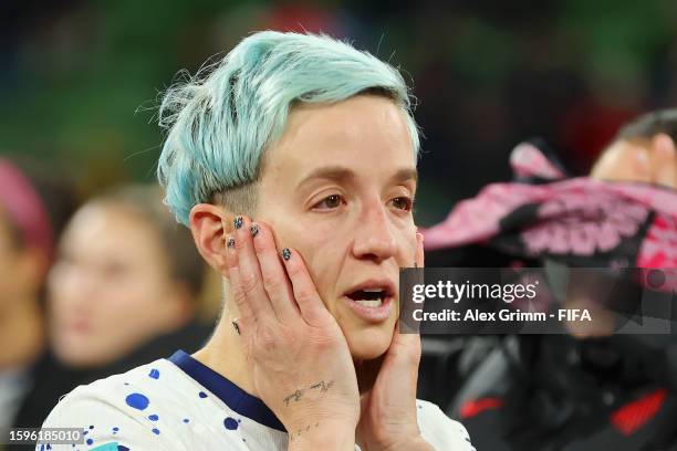 Megan Rapinoe of USA is dejected after their team was defeated in the FIFA Women's World Cup Australia & New Zealand 2023 Round of 16 match between...