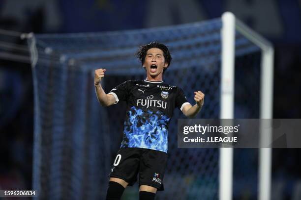 Yusuke SEGAWA of Kawasaki Frontale celebrates their victory after during the J.LEAGUE Meiji Yasuda J1 22nd Sec. Match between Kawasaki Frontale and...