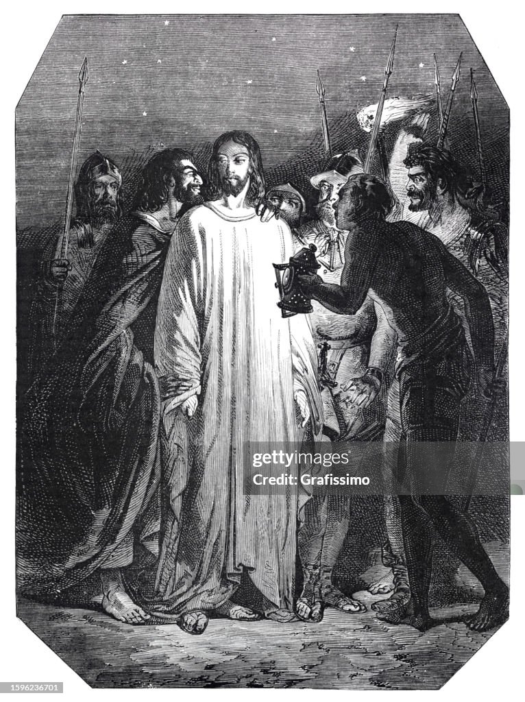 Yudas Judas Iscariot Betraying Jesus At Garden Of Gethsemane Illustration ...