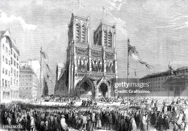 napoleon iii and eugenia de montijo's wedding at notre-dame paris 1853 - notre dame de paris stock illustrations