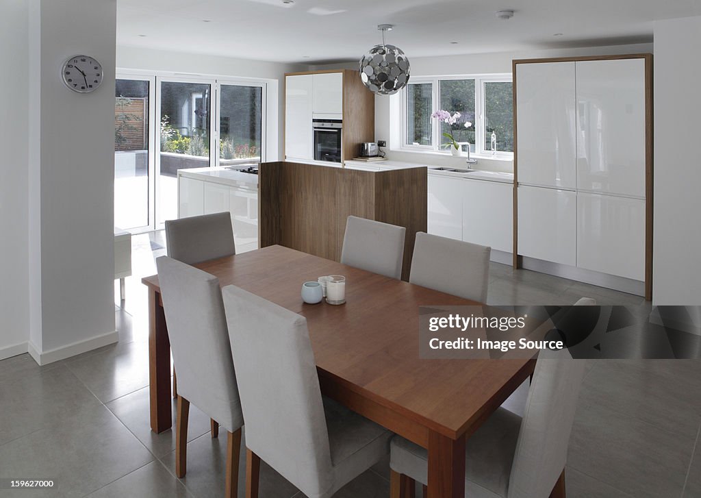 Dining table in open plan house