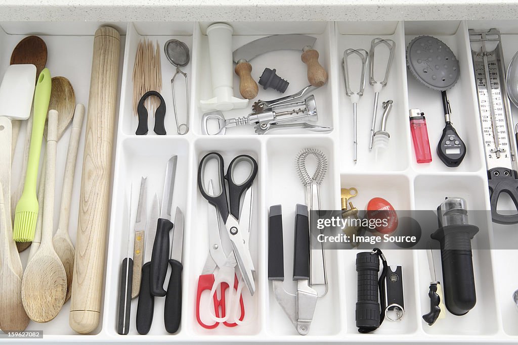 Utensils in kitchen drawer