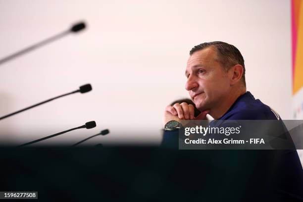 Vlatko Andonovski, Head Coach of USA, speaks to the media in the post match press conference following the FIFA Women's World Cup Australia & New...