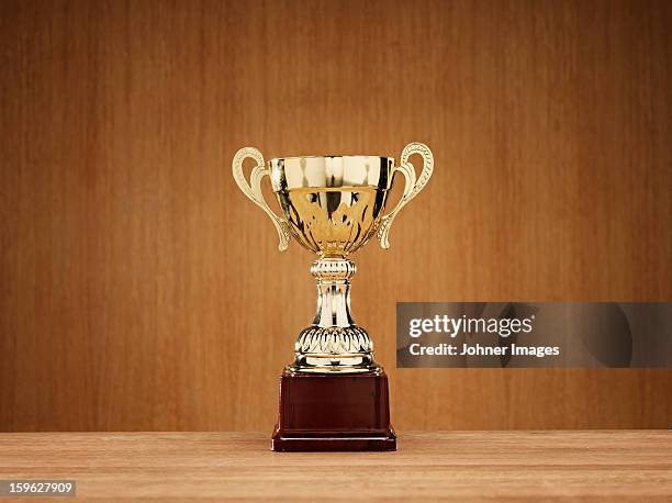 trophy on wooden background - trophy day 1 photos et images de collection