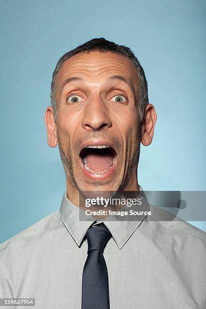 man shouting with mouth open - shirt and tie close up stock pictures, royalty-free photos & images