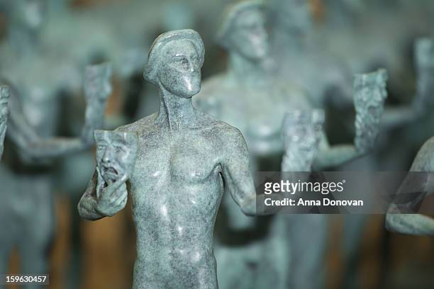 Finished Actor statuettes for the 19th annual Screen Actors Guild Award are on display at the American Fine Arts Foundry on January 17, 2013 in...