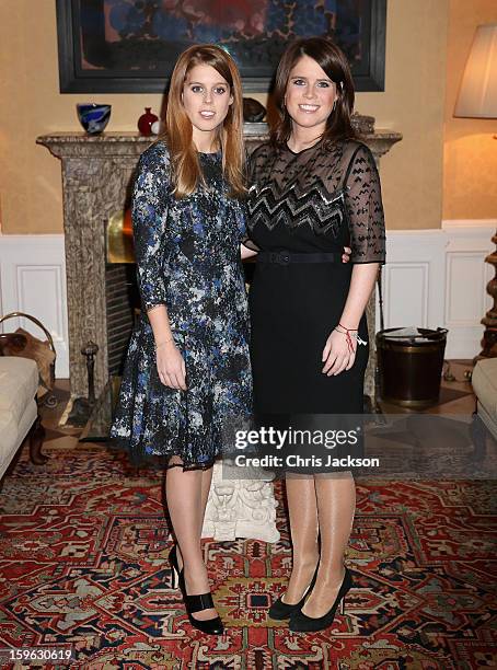 Princess Beatrice and Princess Eugenie of York pose for a photograph at the British Ambassador's Residence on January 17, 2013 in Berlin, Germany....