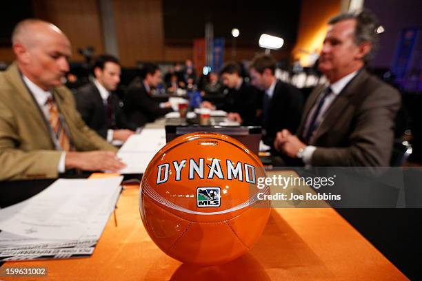 Houston Dynamo officials discuss strategy prior to the 2013 MLS SuperDraft Presented by Adidas at the Indiana Convention Center on January 17, 2013...