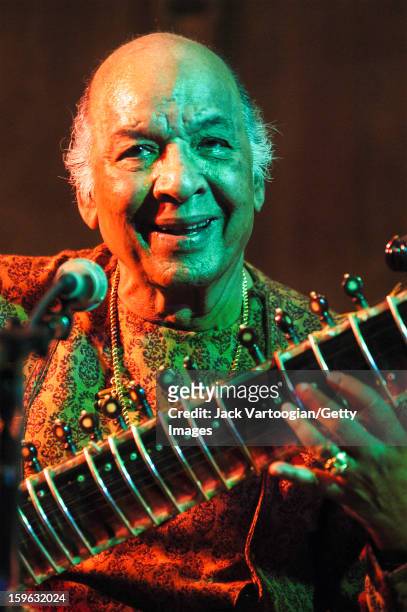 Indian musician Vilayat Khan performs at the Chhandayan All-Night Concert of Indian Classical Music at the Synod Hall of the Cathedral of St. John...