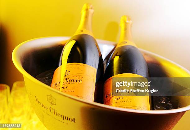 Bottles of Veuve Cicquot champagne are seen at the Burda Style Group Cocktailon January 17, 2013 in Berlin, Germany.