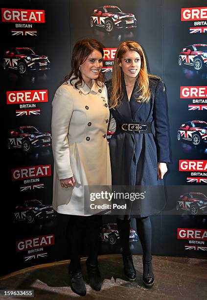 Princess Eugenie and Princess Beatrice of York visit a fashion trade show on January 17, 2013 in Berlin, Germany. The royal sisters are in Berlin to...