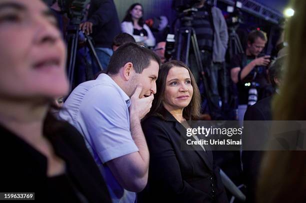 Israeli Labor party leader Shelly Yachimovich stands with her party members during a campaign rally ahead of the upcoming Israeli elections on...