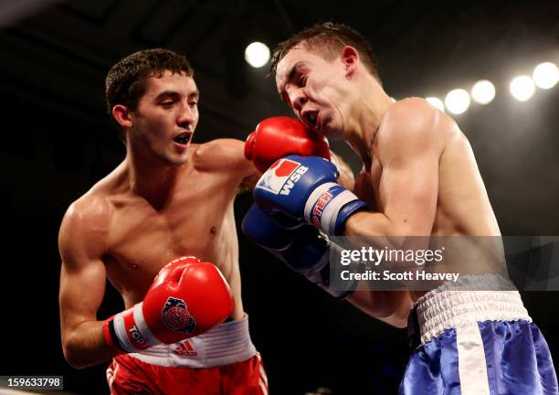 Andrew Selby of British Lionhearts in action with Michael Conlan of USA Knockouts during their 50-56kg bout in the World Series of Boxing Match...