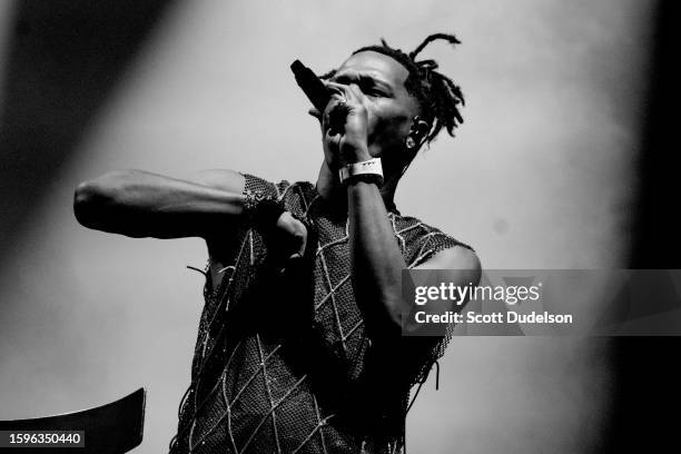 Rapper Lil Baby performs onstage at Crypto.com Arena on August 05, 2023 in Los Angeles, California.