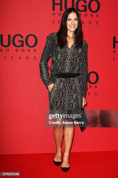 Bettina Zimmermann attends Hugo By Hugo Boss Autumn/Winter 2013/14 fashion show during Mercedes-Benz Fashion Week Berlin at The Brandenburg Gate on...