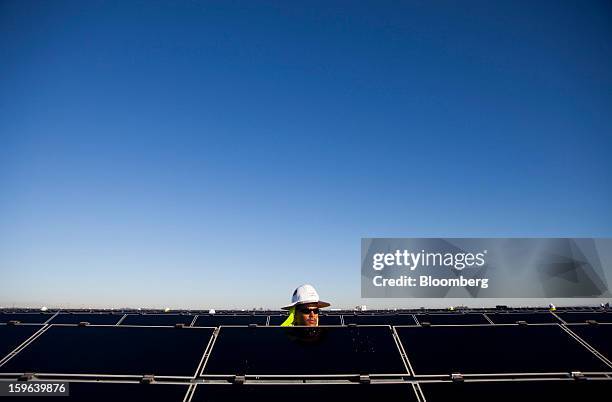 Contractor for First Solar Inc. Works on construction of the Tenaska Imperial Solar Energy Center South project in Imperial County, California, U.S.,...