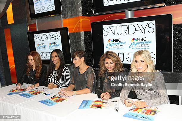 Una Healy,Rochelle Humes, Frankie Sandford, Vanessa White, and Mollie King of the Saturdays promote "Chasing The Saturdays" at the NBC Experience...