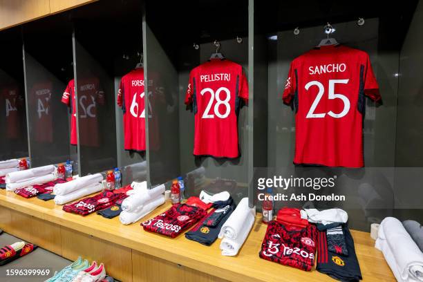 General view inside the Manchester United dressing room prior to during the Pre-Season Friendly match between Manchester United and Athletic Bilbao...