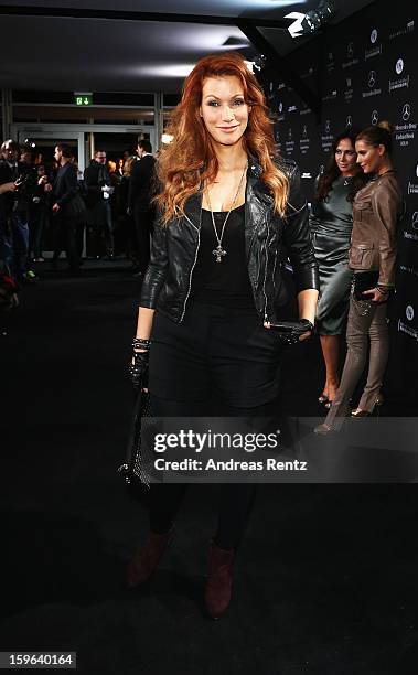 Yasmina Filali attends Guido Maria Kretschmer Autumn/Winter 2013/14 fashion show during Mercedes-Benz Fashion Week Berlin at Brandenburg Gate on...